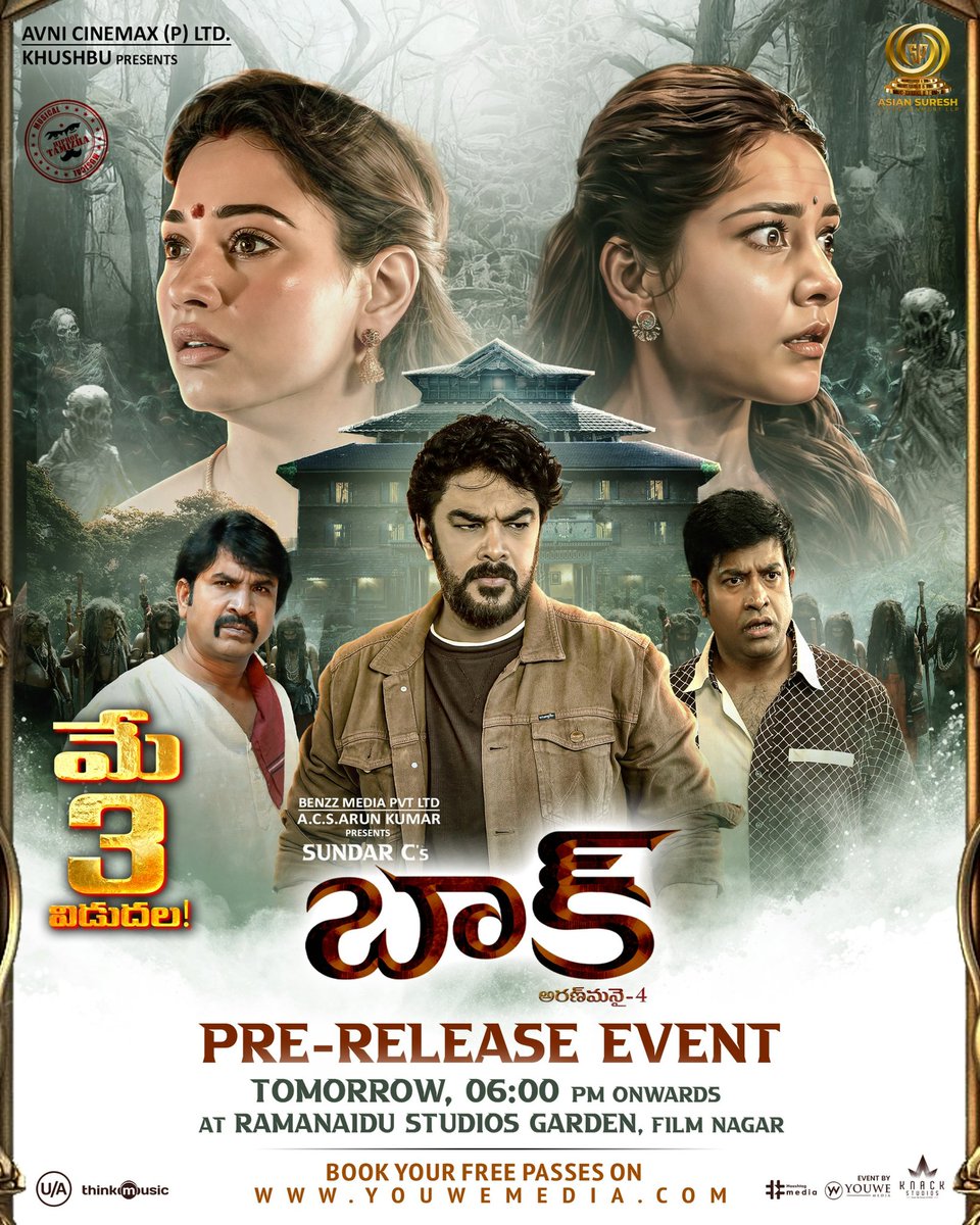 Welcome Team #BAAK to our very own HYD for  the Trailer Launch & Pre-Release Event, Tomorrow @ 6PM.

📍Ramanaidu Studios Garden, HYD  

Book your Free 🎟️at youwemedia.com 

 @tamannaahspeaks #RaashiKhanna #goldandhra

For more updates, visit : goldandhra.com