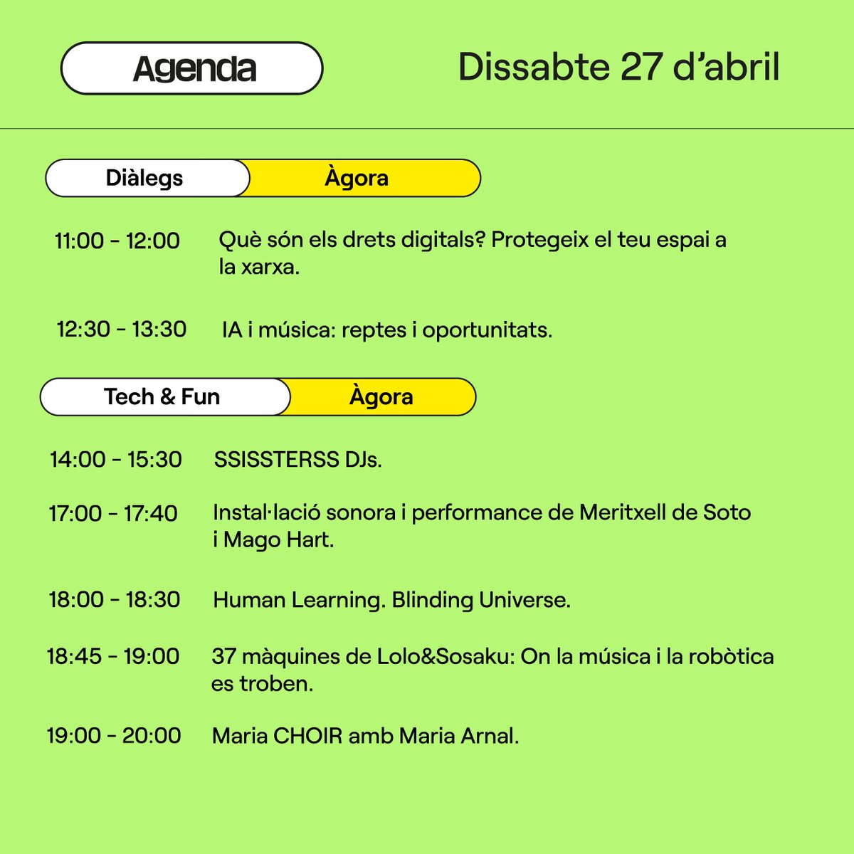 Mobile World Capital Barcelona (@mwcapital) on Twitter photo #TechAndPlay24, un pla immillorable per aquest cap de setmana! 🕹️
💪 Vine i participa en activitats immersives, combinant mons físics i virtuals, tallers, diàlegs i més. T'apuntes?
🗓️ Del 25 al 28/4
📍 <a href="/fabraicoats_fic/">Fabra i Coats: Centre d'Art i Fàbrica de Creació</a>
🎟️ Gratuït i obert per a tothom!
Consulta l'agenda d'avui #TechAndPlay24, un pla immillorable per aquest cap de setmana! 🕹️
💪 Vine i participa en activitats immersives, combinant mons físics i virtuals, tallers, diàlegs i més. T'apuntes?
🗓️ Del 25 al 28/4
📍 <a href="/fabraicoats_fic/">Fabra i Coats: Centre d'Art i Fàbrica de Creació</a>
🎟️ Gratuït i obert per a tothom!
Consulta l'agenda d'avui
