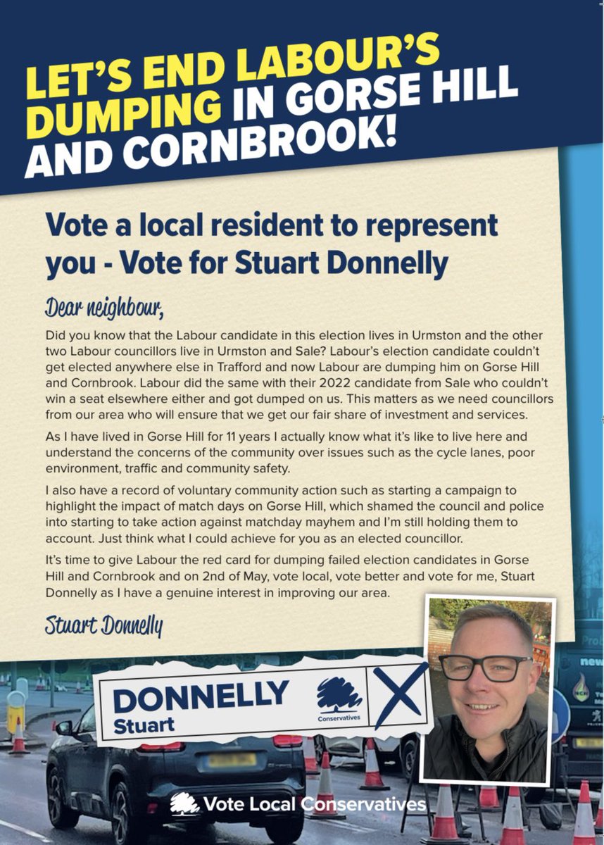 Let’s end Labour’s dumping in Gorse Hill & Cornbrook. Vote 🗳️DONNELLY
#trafford #gorsehill #cornbrook