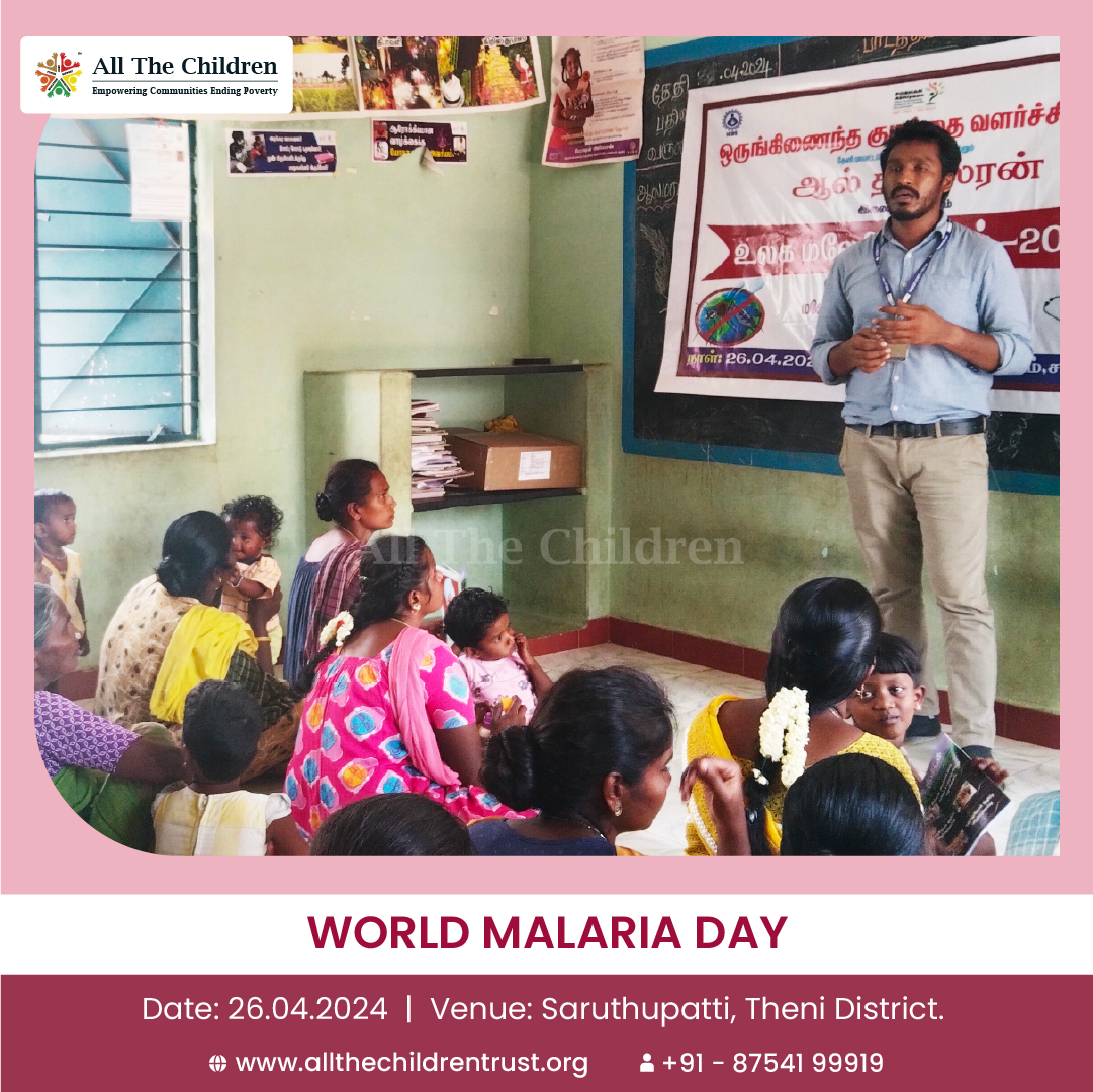 The fight against malaria requires global solidarity and commitment. 

Let's stand together on World Malaria Day to protect the most vulnerable and save lives.

#allthechildren successfully conducted an awareness program on World Malaria Day on 26.04.24 at Pudukkottai and Theni.