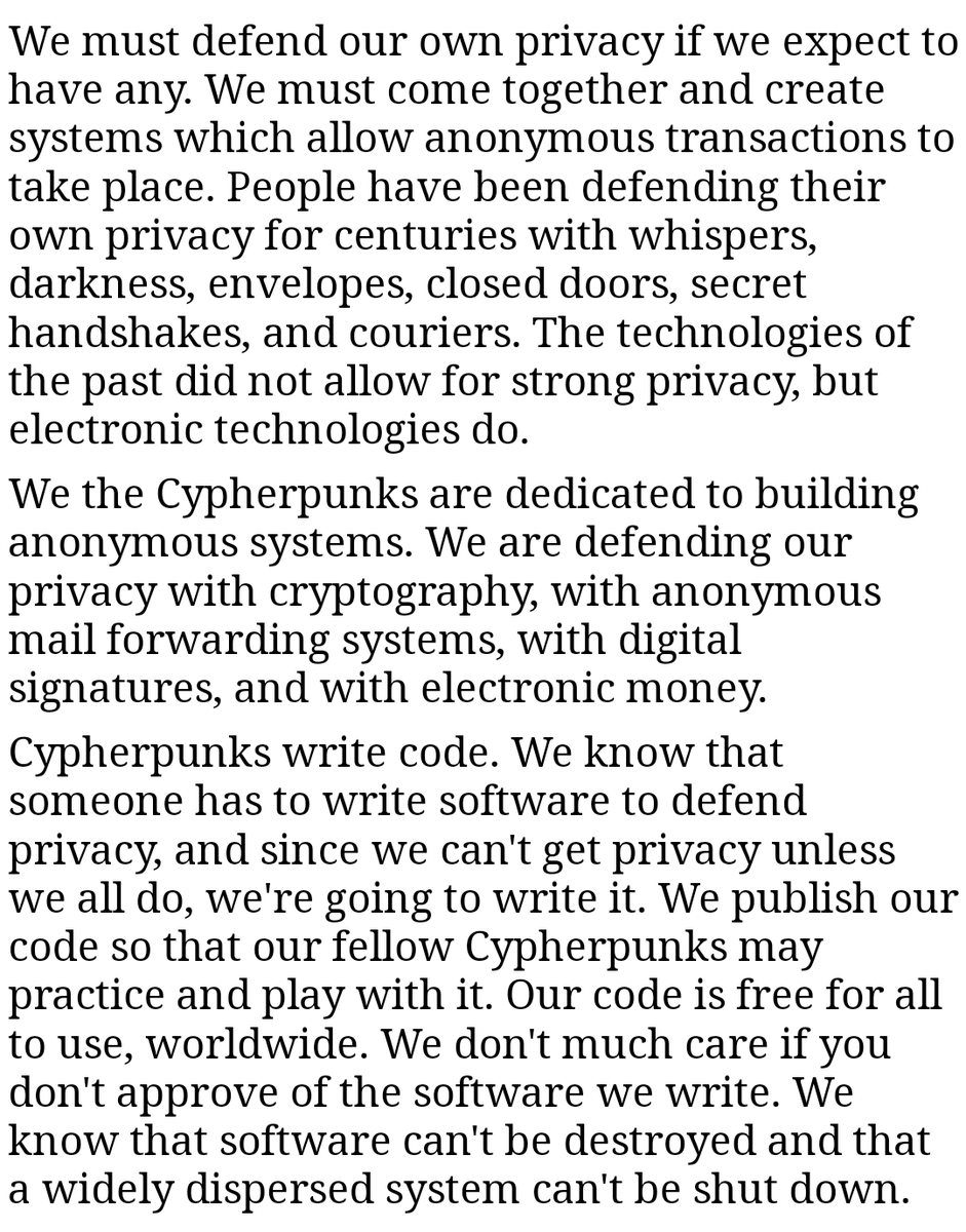 freddienew's tweet image. As we digest the past week in #Bitcoin, have a read of &apos;A Cypherpunk&apos;s Manifesto&apos;. As important today as it was thirty years ago.
