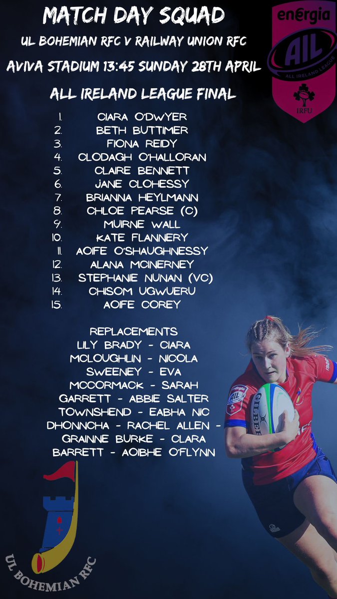 The @ulbohemianrfc squad for the 2023-2024 All Ireland League Final ❤️💙 #OnceARobinAlwaysARobin