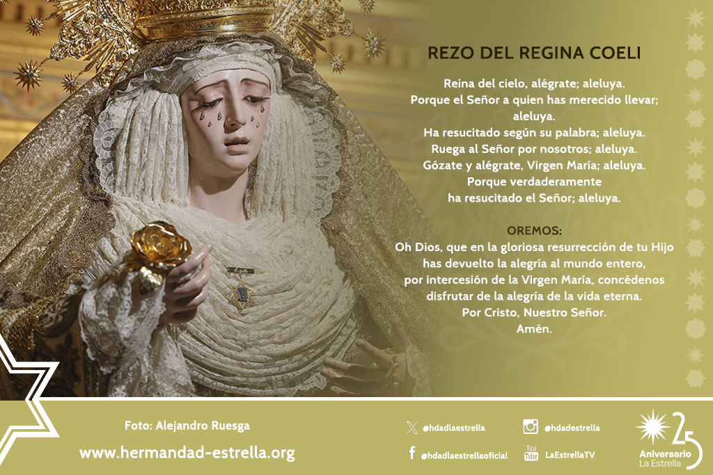 #ReginaCoeli Reina del cielo, alégrate, aleluya. Porque el Señor, a quien has merecido llevar, aleluya. Ha resucitado según su palabra, aleluya. Ruega al Señor por nosotros, aleluya. 📷 @AleRuesga