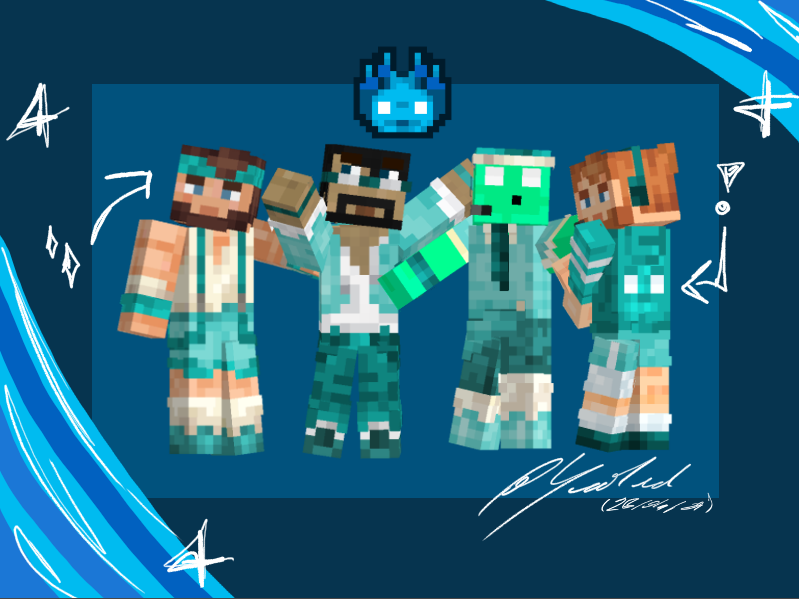 Skins for Team 'Aqua Axolotls' in the Upcoming MCC!!

- retweets, quotes and comments appreciated!

(download in replies + please read notes below)
[ #mcyt #mcc #minecraftchampionship #mythicalsausage #petezahhutt #captainsparklez #fwhip #mcskins ]
