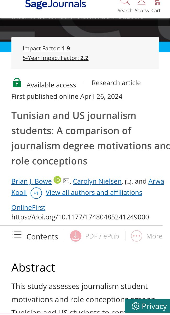 Thrilled to see our paper “Tunisian and US journalism students: A comparison of journalism degree motivations and role conceptions” published in International Communication Gazette @SageJournals