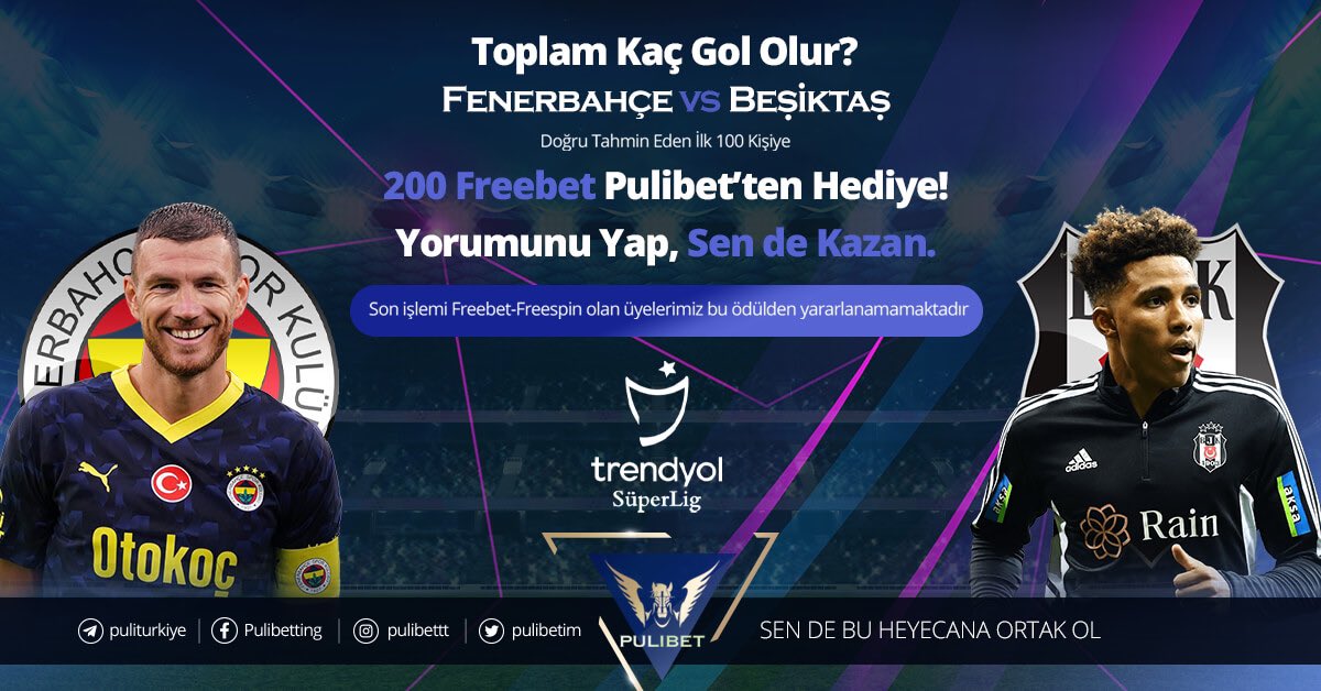 Pulibetim's tweet image. ⚽️ Fenerbahçe - Beşiktaş maçında toplam kaç gol olur?💸 Doğru tahmin eden ilk 100 kişiye 2️⃣0️⃣0️⃣ TL 🆓BET Pulibet’ten Hediye!💙 Sosyal medya hesaplarımızı takip et.
✅ Tahminini kullanıcı adınla birlikte yorumlara bırak. #FBvBJK #Pulibet