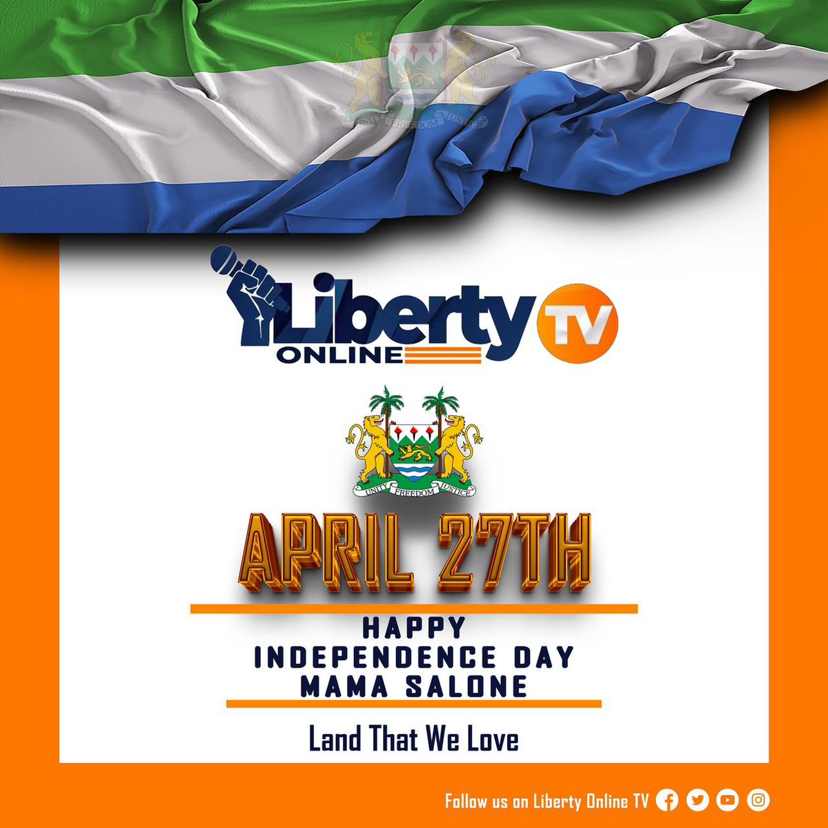 Happy Independence Day, Sierra Leone! Let's celebrate our freedom, unity, and diversity. Together, let's strive for a brighter future filled with peace, progress, and prosperity. Long live Sierra Leone! 🇸🇱✨🙏 #HappyIndependenceSierraLeone #SierraLeoneAt63 #Salone