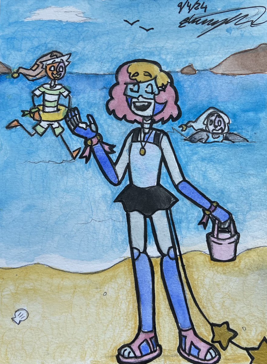 Holiday Comet 

She likes to find cool rocks and sea glass on the beach 

Also Jack decided to drop in and I’m not sure he grasps what swimming is just yet. 

#TSAMS #sunandmoonshow #oc #Comet #TSAMSJack #TSAMSLunar