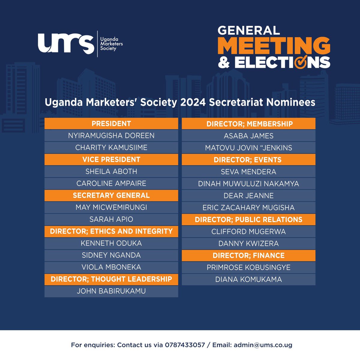 This is probably the most exciting lineup in a while. After a very amazing run by President @ddembedavid and the team; I’m really looking forward to the next leadership. Take a close look at the top 3 roles… if u see what I see, then thumbs up! @UMS_Marketer #UMSElections24