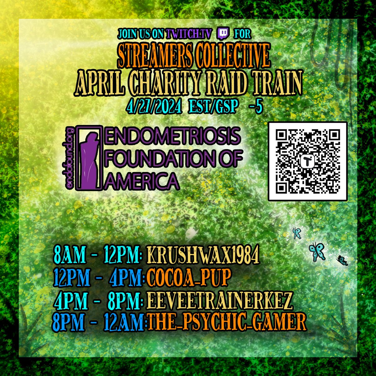 Please support @eeveetrainerkez 's stream to continue with The Streamer Collective's #charityRaidTrain now!  be sure to hop aboard and help fundraise for the @Endofound #endometriosisfoundationofamerica #Endometriosis #reproductivehealth #fundraiser #streamer #StreamerCommunity