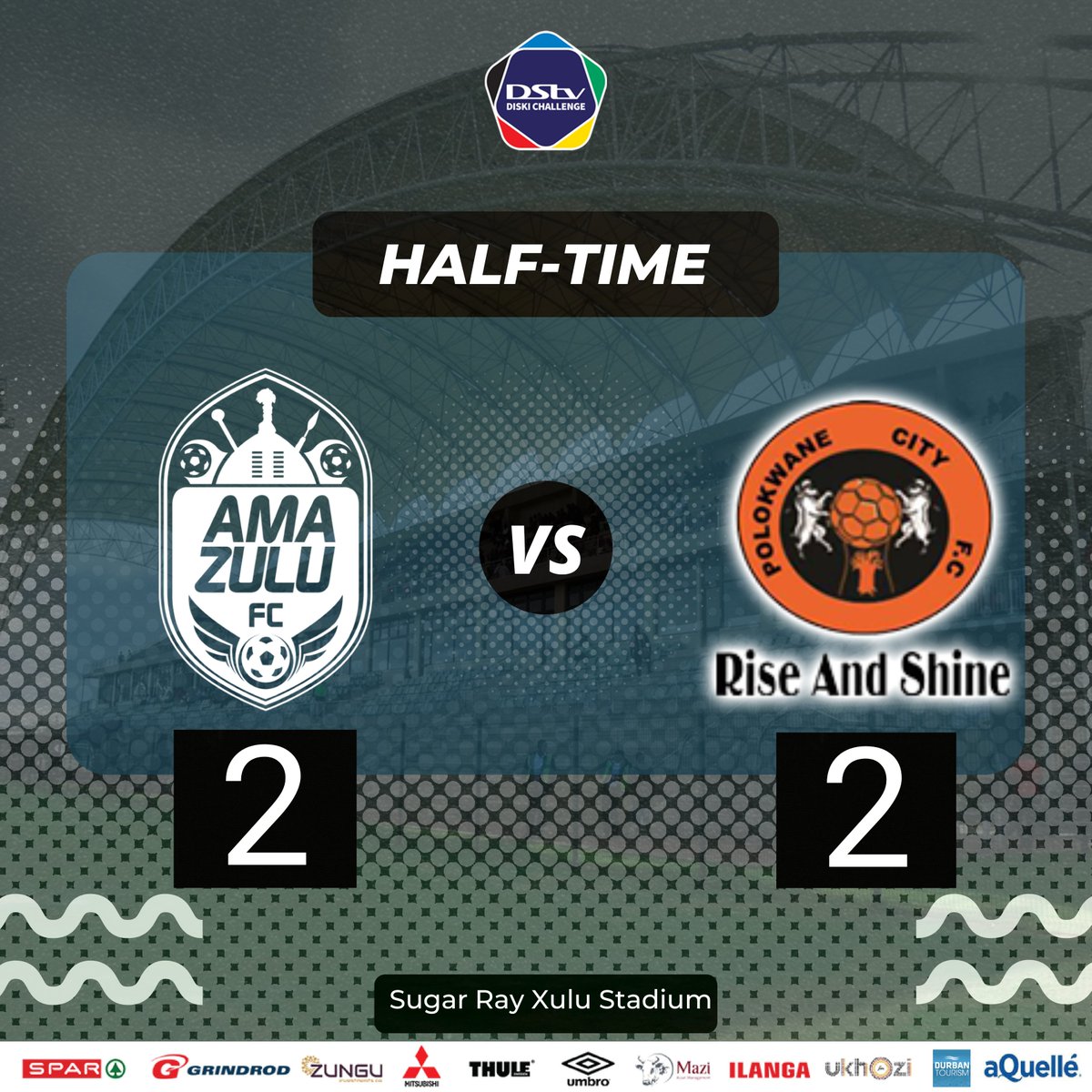HALF-TIME ⏰ | #DStvDiskiChallenge 🏆

Usuthu fought their way back from two goals down to make matters level going into the tunnel.

#AmaZuluFC 2⃣ ➖ 2⃣ Polokwane

#Asidlali
#HebeUsuthu
#UsuthuTogether