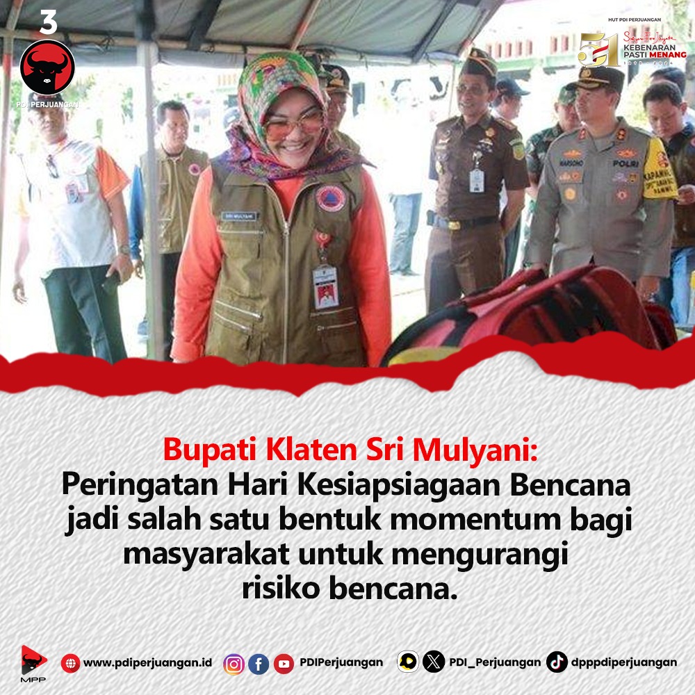 Peringatan Hari Kesiapsiagaan Bencana, Bupati Klaten Sri Mulyani Simulasikan Gempa Magnitudo 5,9: Kami Siap Selamat! Tanda kesiapsiagaan bencana siap dan selamat dari bencana, Bupati Klaten Sri Mulyani bersama Forkopimda dan pelajar hingga masyarakat membunyikan kentongan,…