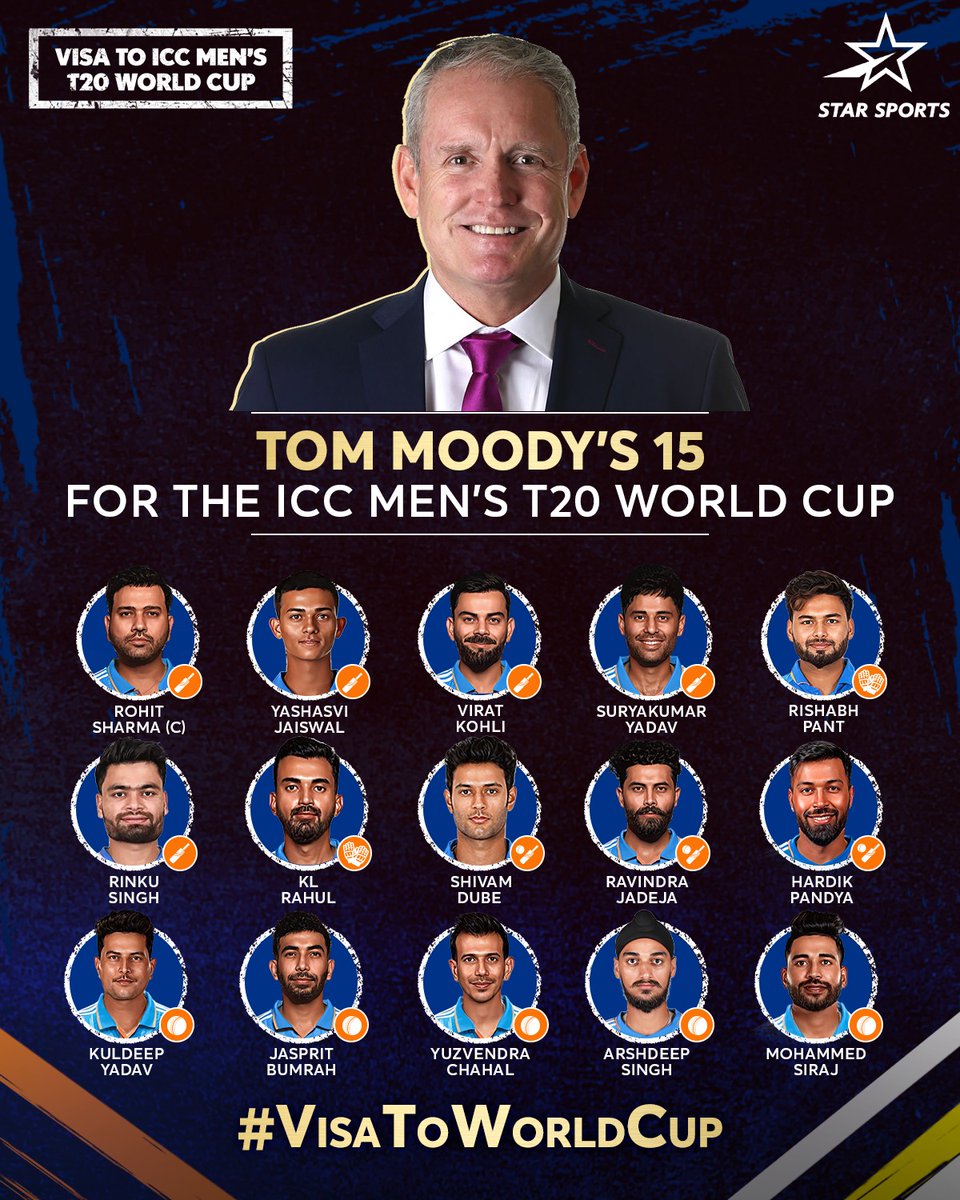 Here's unveiling our #IncredibleStarCast expert, @TomMoodyCricket's 15 Team India for #T20WC2024! The Cricket legend has quite a few interesting picks for the highly anticipated #T20WorldCup2024! What do you think of his selection? ✍️👇 Participate in the biggest opinion poll