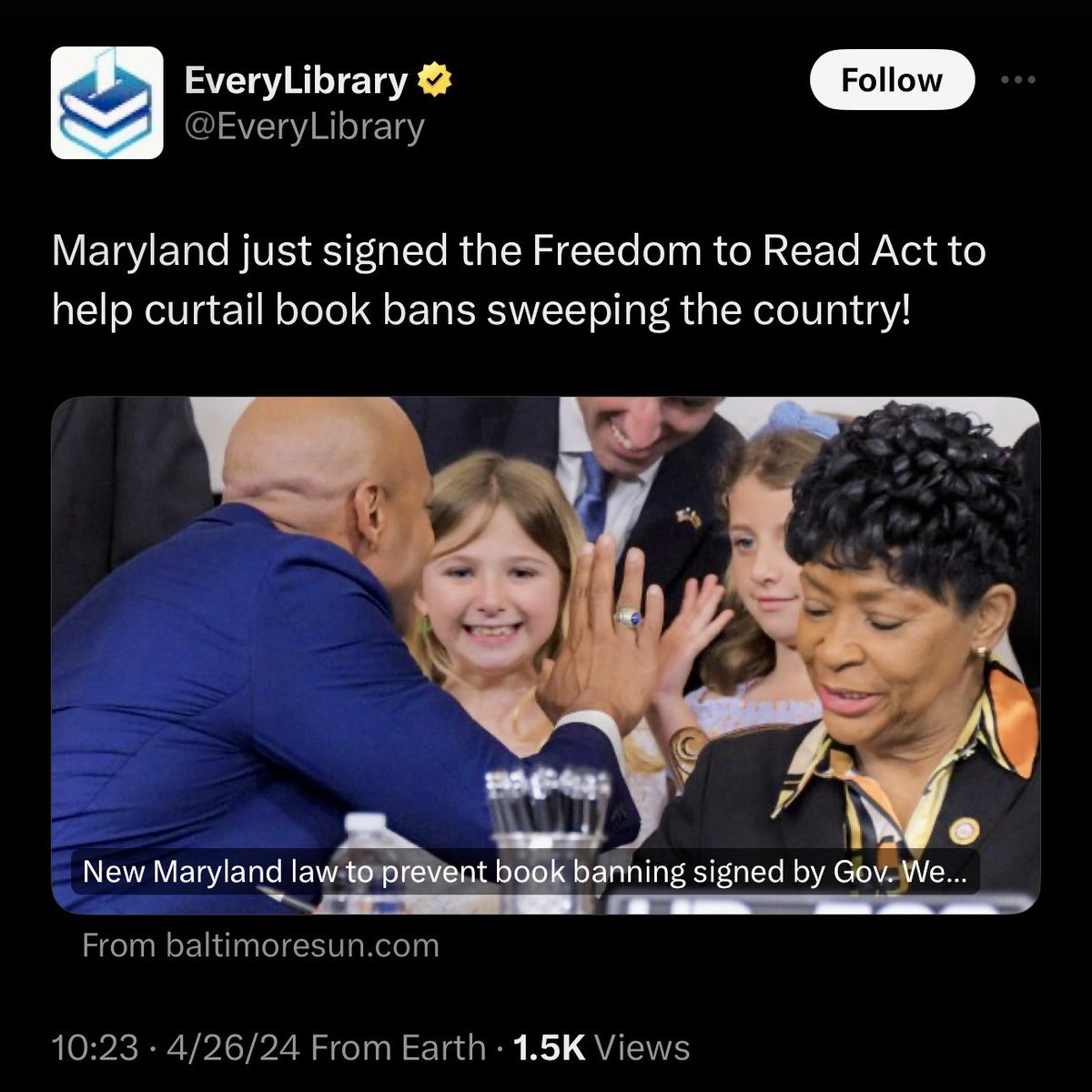 MARYLAND SIGNS INTO LAW CHICAGO’S AMERICAN LIBRARY ASSOCIATION @ALALibrary POLICY THAT IS ILLEGAL AND WILL S3XUALIZE SCHOOL CHILDREN STATEWIDE.

Someone challenge this law. I’ll help.

#mdpol #mdleg #mdpolitics #parenting #moms #dads @MDGOP

Freedom to Read Act is the opposite.