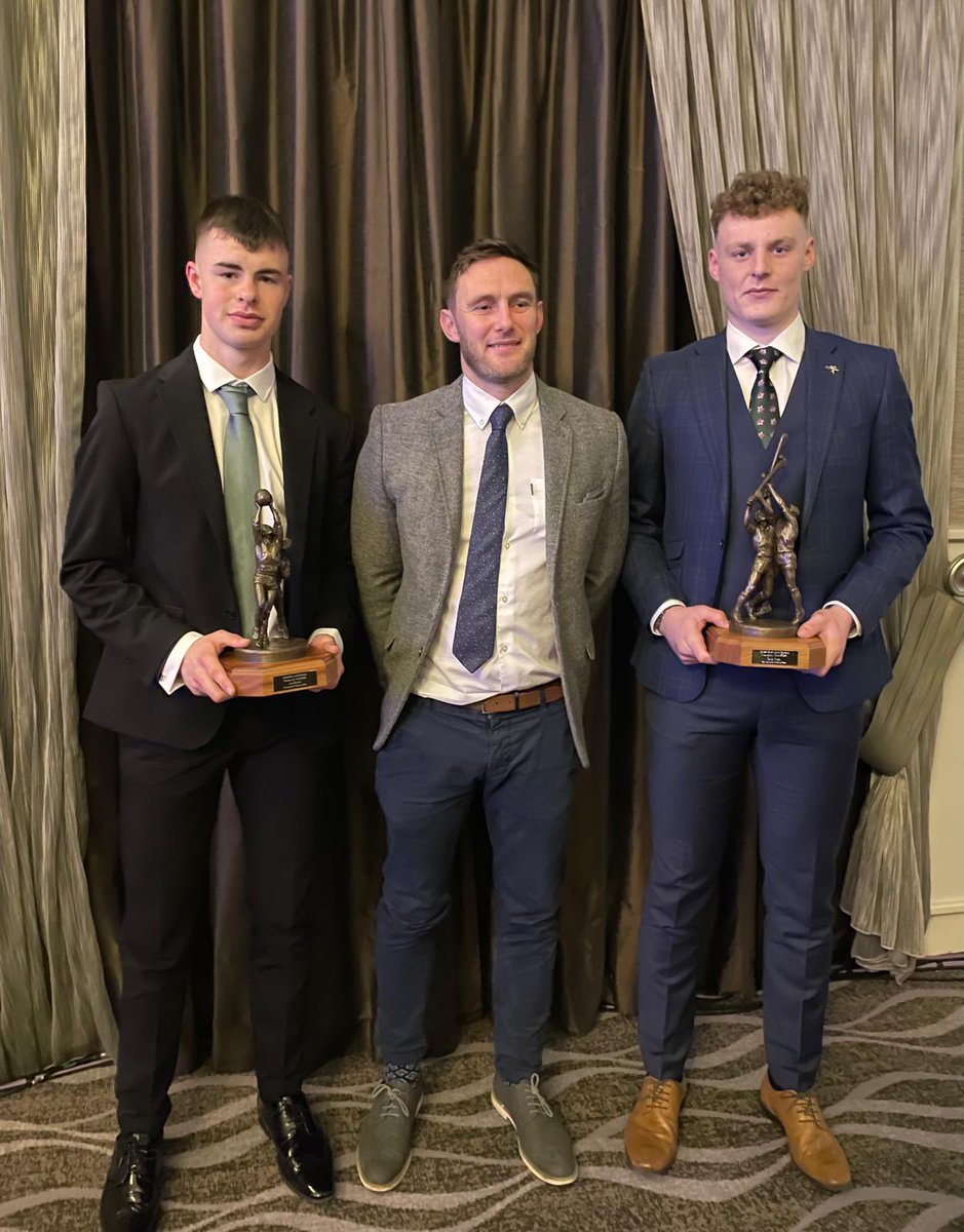 Congratulations to our two @DanskeBank_UK @ulsterschools all star ⭐️ award winners Liam Blaney (Gaelic) and Shea Pucci who last night picked up their awards! Fantastic achievement for two superb athletes! #teamknock 💙🖤