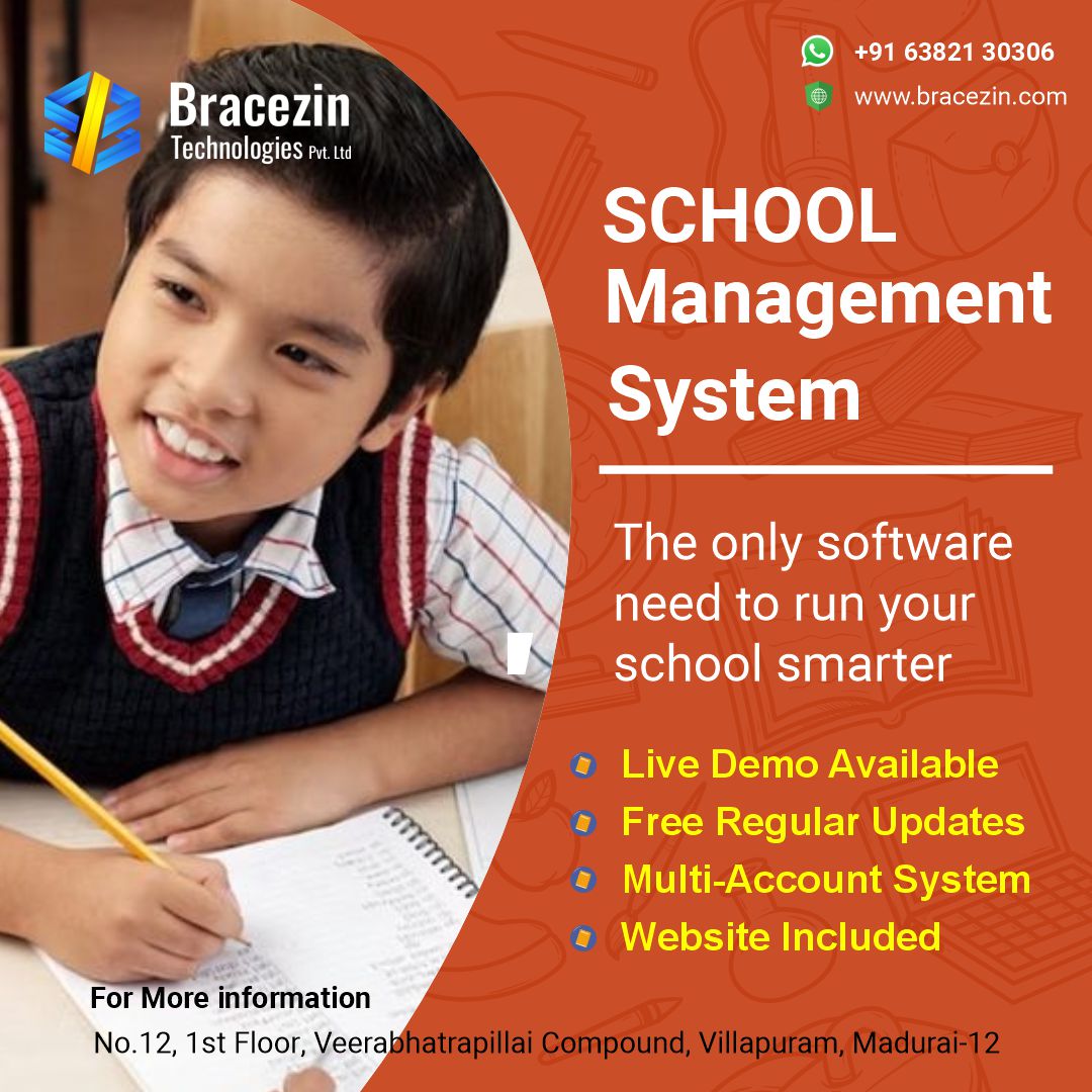 Empower Your School with Advanced School Management Software! Discover the future of education administration with #bracezintech comprehensive #SchoolManagement #Software

Contact us for more information:
 Phone: +91-6382130306
 Website: bracezin.com