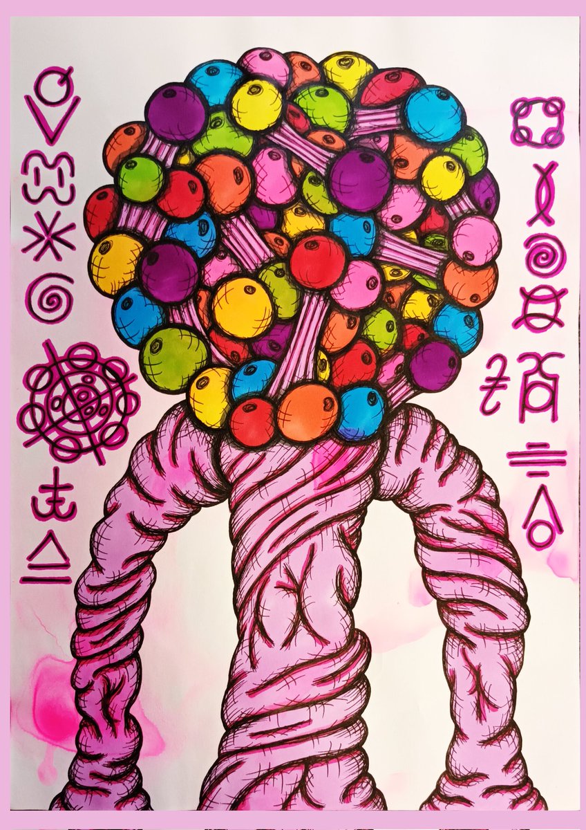 God of Eternity. 

#art #drawing #illustration #sketch #ink #promarkers #creature #entity #candy #sweets #confectionery #gum #gumball #gumballs #bubblegum #chewinggum #candinomicon #lovecraftian #occult #symbols #weird #strange #irishartist #irishart #dublinartist #lorcancassidy
