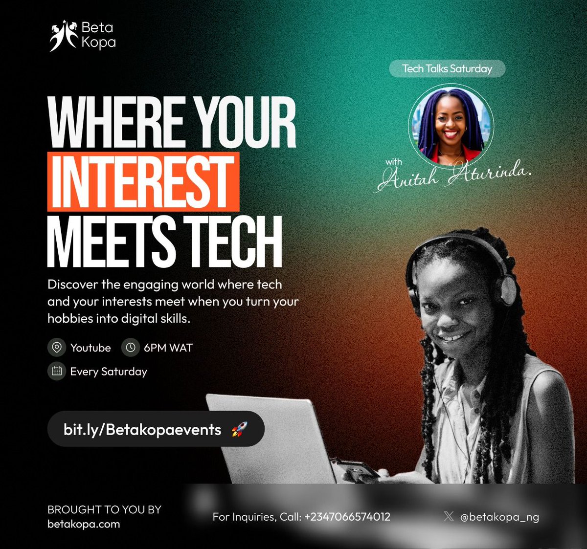 Ever wished you could use tech to make your hobbies better?

Join us for an event where Tech + Your Passion = Awesome Skills!

Save your spot now by using the link below to register buff.ly/4dj2IdK

we can't wait to see you today by 7pm! See less 

#betakopa #digitalskill