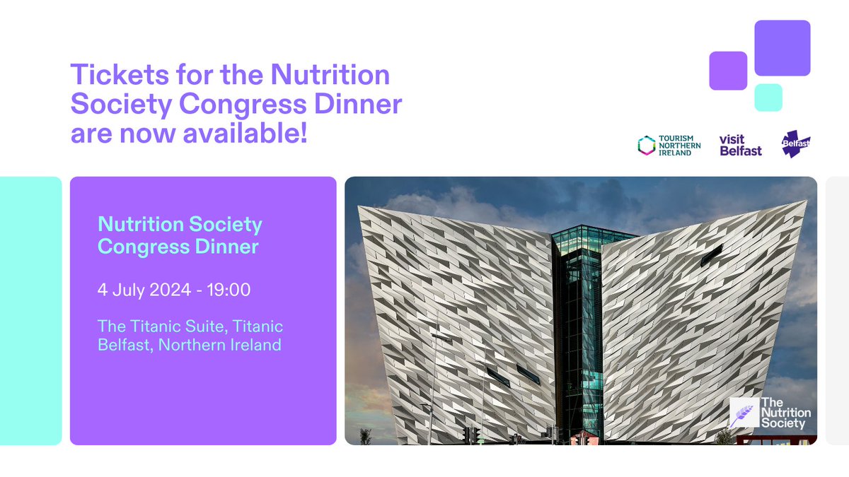 Tickets to our upcoming congress dinner are now available! Our dinner will be held at Titanic Belfast. Limited tickets available, get your ticket before they sell out! 👉 bit.ly/4aBO5R6 #NutritionCongress
