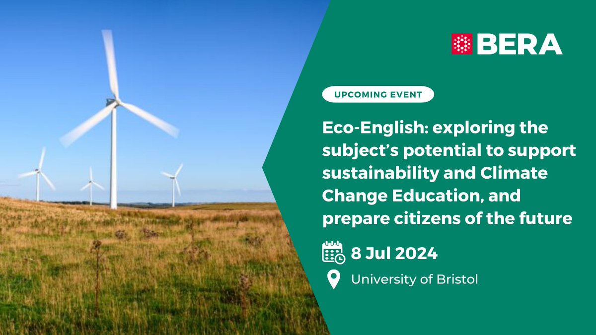 📢 Call for abstracts closing soon! Upcoming event: Eco-English: exploring the subject’s potential to support sustainability and Climate Change Education, and prepare citizens of the future @PGCE_English_Br Deadline: April 30th 🚨 Submit here: bera.ac.uk/event/eco-engl…