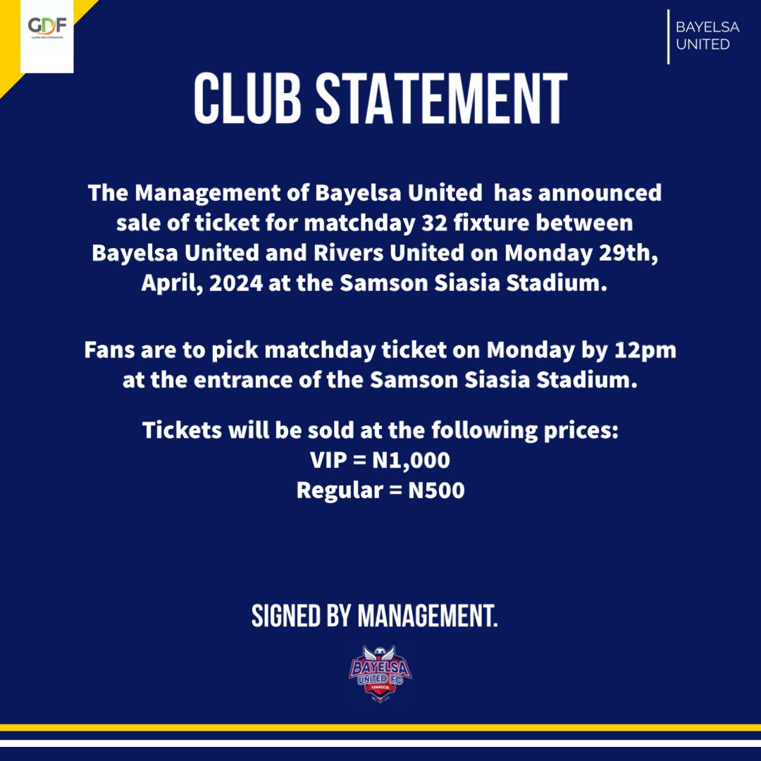 Club Statement! #BayRiv #NPFL24