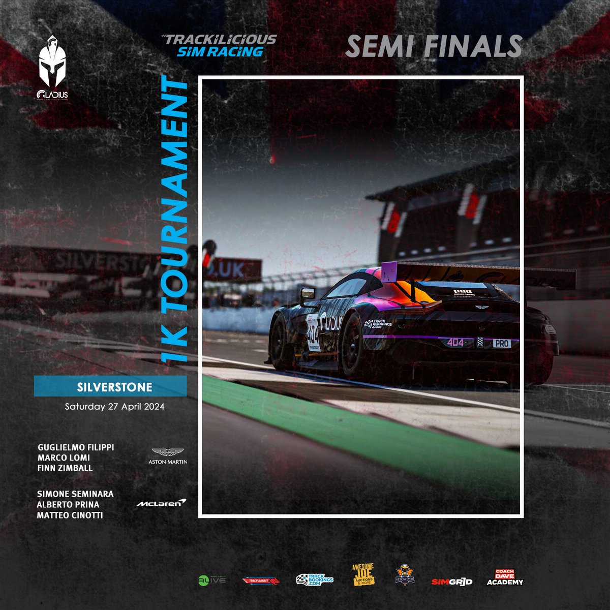 1K Tournament by @trackilicious1 , we're in the semifinals with 2 teams @sim_grid Racing on @AC_assettocorsa Competizione Live On I twitch.tv/TRACKILICIOUS