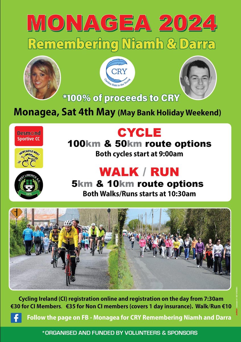 7 more sleeps, this time next week we'll be in the thick of all the action. We need your support one last time. FINAL YEAR! Cycle link below eventmaster.ie/event/WMkEC65i…