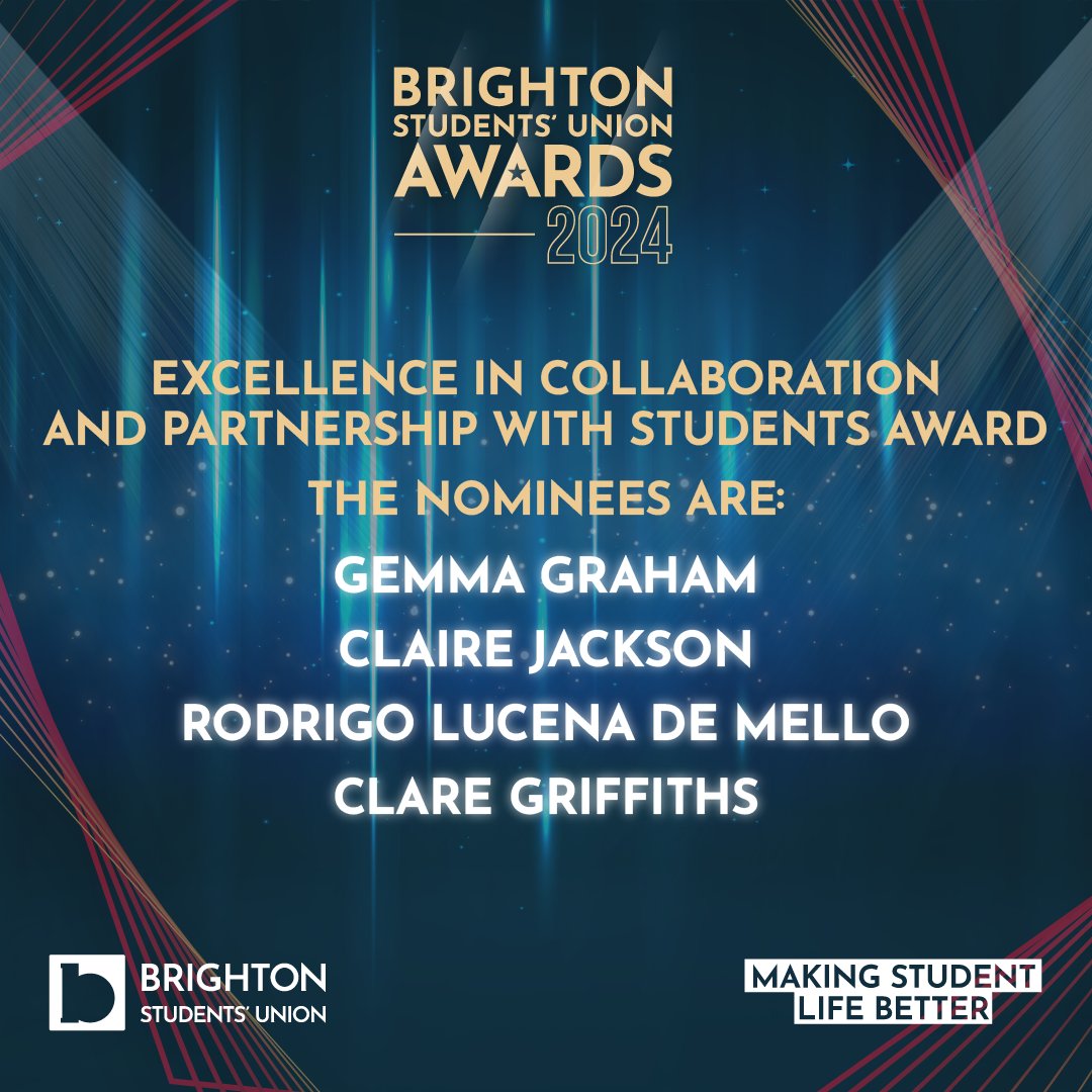 Congratulations to the winner of the Excellence in Collaboration and Partnership with Students Award, Gemma Graham 🏆👏 A big well done to all nominees in the category ✨ #BrightonStudentsUnionAwards24