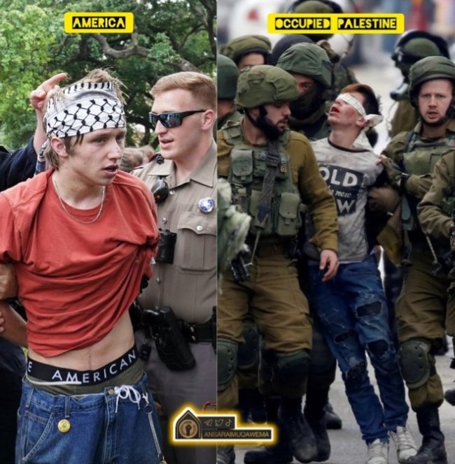 Israeli soldiers are not only in Gaza, they are also in America arresting and suppressing the protesters of the genocide in Gaza! 

#UnitedStatesofIsrael