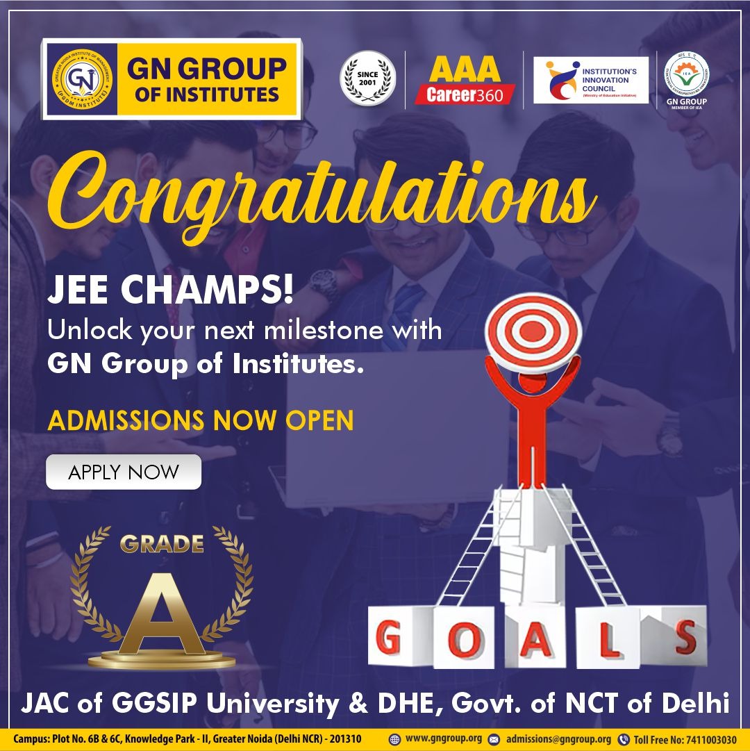 Congratulations, JEE Champs! Unlock your next milestone with GN Group of Institutes. Admissions now open! 
#GNGroup #JEEChamps #IIT #BTech #Engineering #College