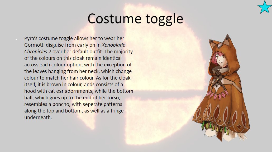X0dia's tweet photo. I've been adding to my SSB concepts offline for a while, and I've finally updated the online version today! Every veteran fighter now has a WIP PowerPoint with finished costumes and unique victory themes, plus lots of other little ideas all around. (Link at start of thread) https://t.co/1N5HbrVeWR