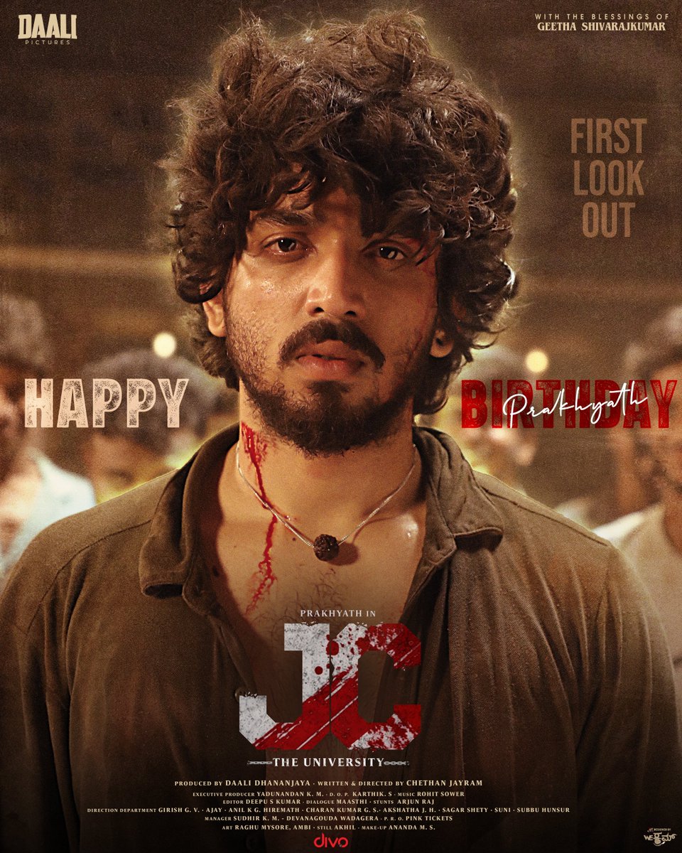 Happy Birthday @Yours_Prakhyath 😊

#JC First Look 🔗 youtu.be/EjVPOrgdpxk?si… 💥

#JCTheUniversity @Dhananjayaka @allaboutbhavana @ChethanJayram @dskcuts @Yes__karthik @KmYadunandan #MaasthiUpparahalli @pavithrabgowda @pinkticketsoff @daali_pictures