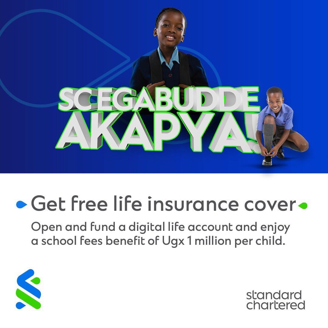 Enjoy the benefit of up to 4 of your children receiving a school fees benefit of Ugx 1 million each with the Life insurance cover you receive after opening and funding a Digital Life Account using the SC Mobile App. For more details,visit sc.com/#ScEgabuddeAka… #HereForGood