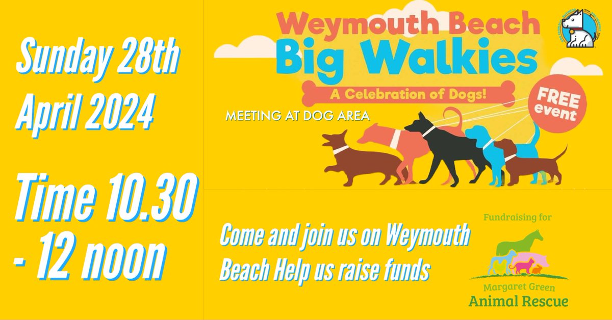 🐶 Join the Weymouth Beach Big Walkies event on Weymouth Beach, Sunday 28th April, 10.30am to 12pm. Starts at the Pavilion Theatre end of the beach and is a celebration of pooches 🦮
 @dogfriendly.social

#visitweymouth #dogfriendlysocial #weymouthdorset #weymouthbeach