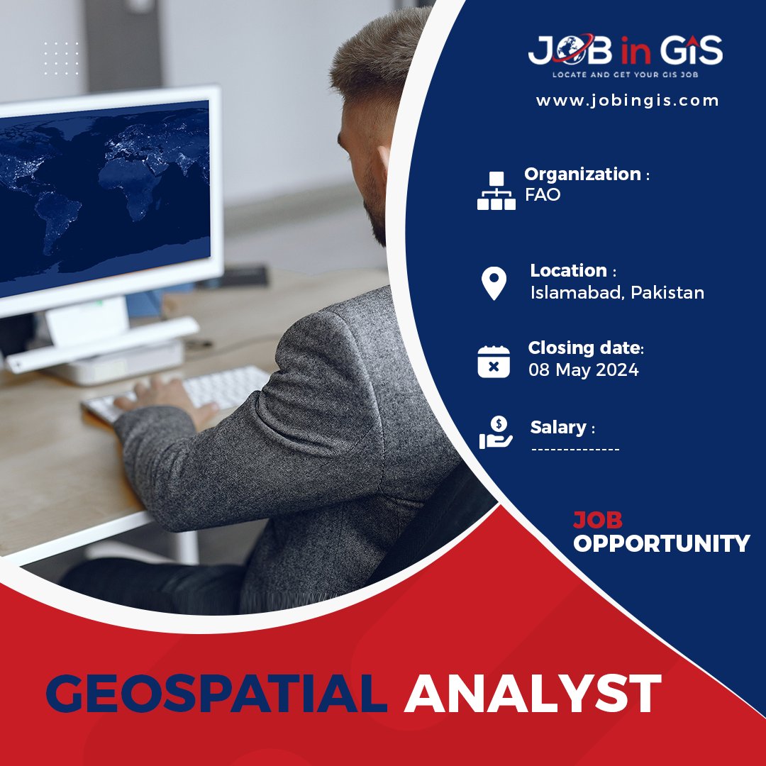 #jobingis: FAO is hiring a GEOSPATIAL ANALYST
📍: #Islamabad #Pakistan

Apply here 👉 : jobingis.com/jobs/geospatia…

#Jobs #mapping #GIS #geospatial #remotesensing #gisjobs #Geography #cartography #remotejob