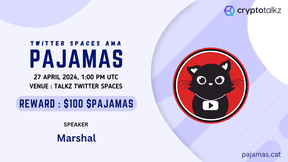 🎙️ Get ready for next #XSpacesAMA featuring Pajamas, The First YouTube Cat, on April 27th at 1 PM UTC. Rewards: $100 $PAJAMAS On May 22 2005, YouTube co-founder Steve Chen became the first ever person to upload a cat video to YouTube - a 30-second clip of his pet playing with a…