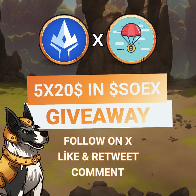 💰 GIVEAWAY 💰 🏆 5 winners will receive $20 in tokens $SOEX 🎁 1️⃣ Follow @Play_SoE 2️⃣ Like + RT 3️⃣ Leave a comment Join the presale 🚀 panel.shelterofexiles.com *Tokens will be allocated after listing in Q3 2024!