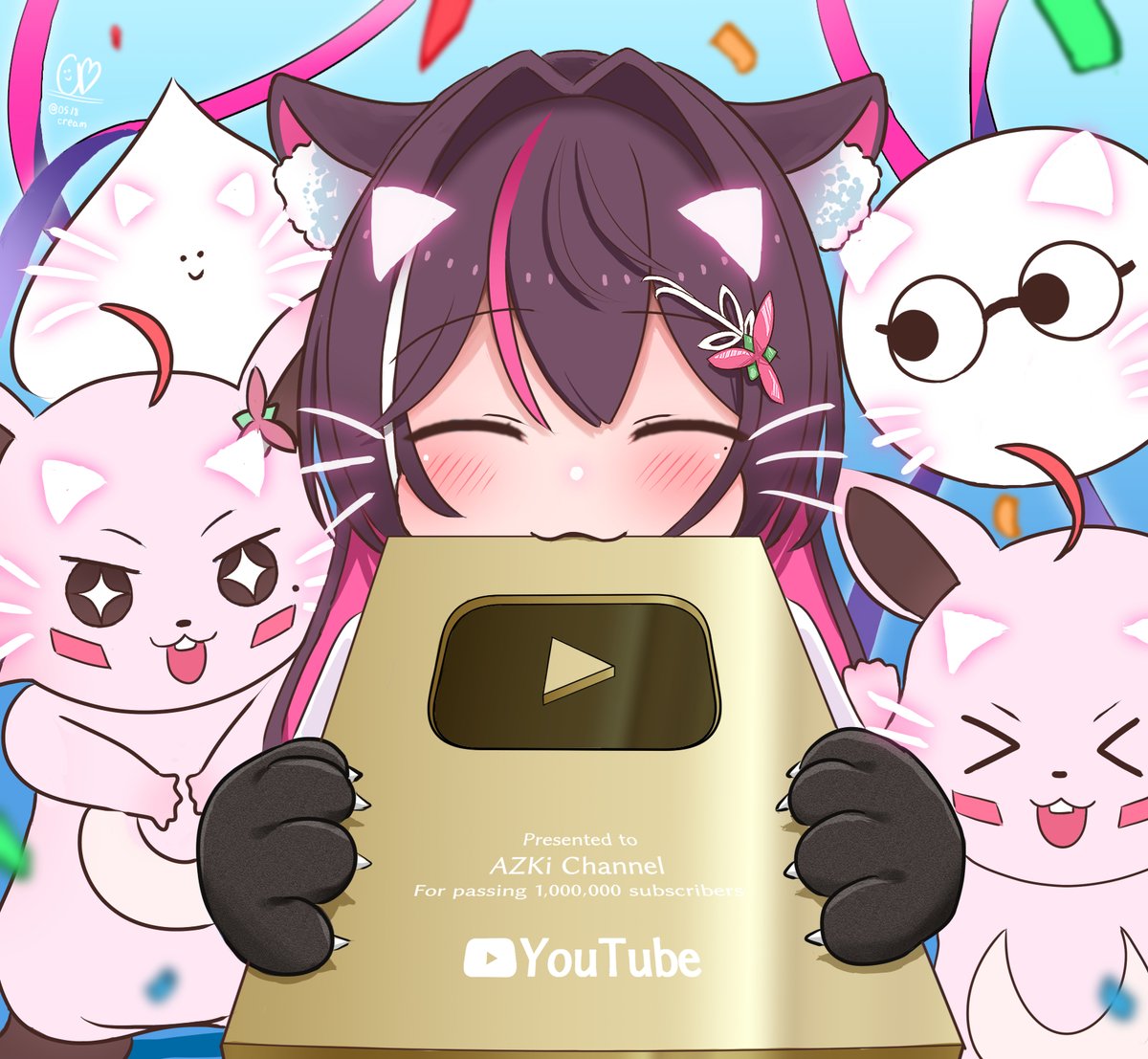 猫なのでいけた！🐱⚒️　#AZKiART 
登録100万人おめでとうございます！🥳👍👍👍