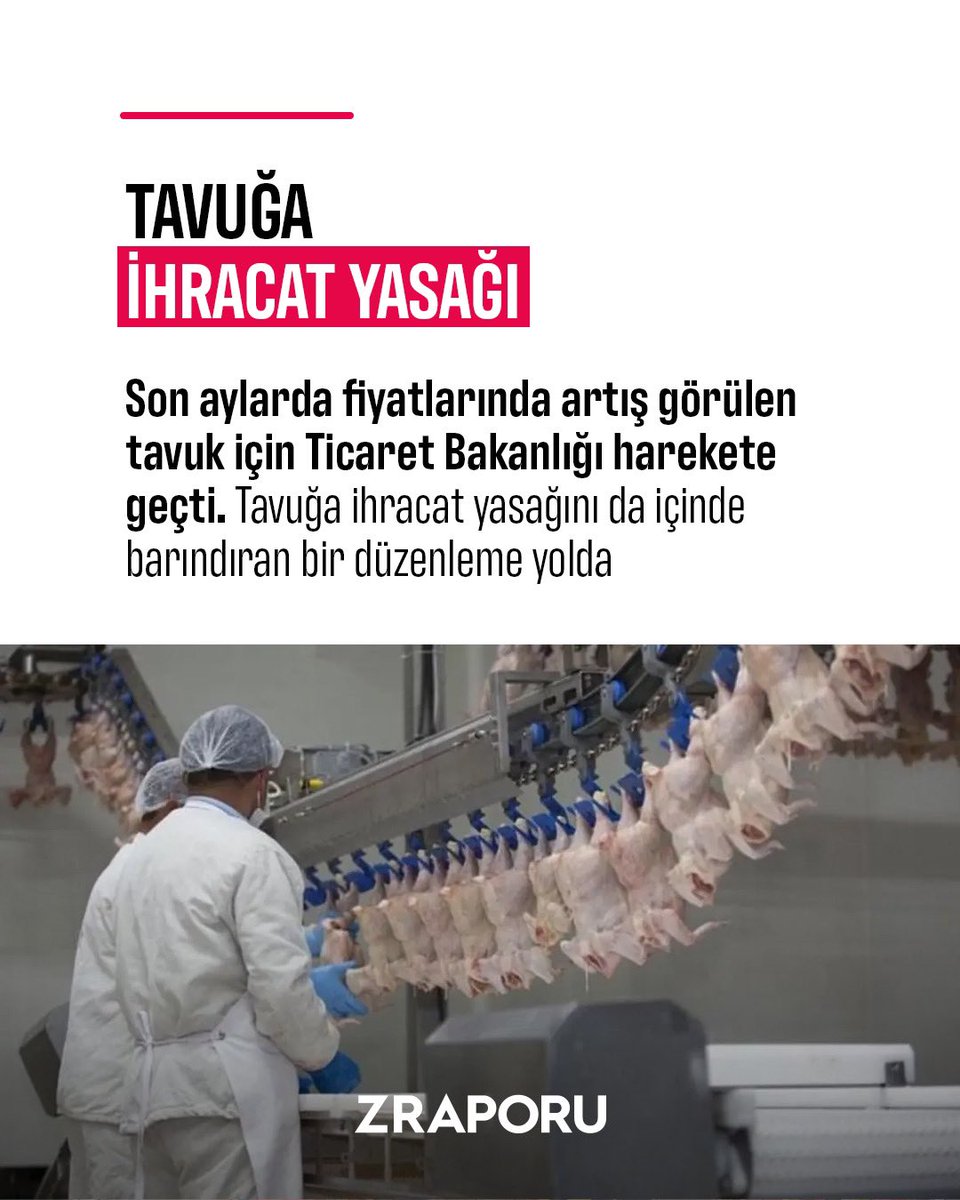 🐓 Son aylarda fiyatlarında artış görülen tavuk etiyle ilgili Ticaret Bakanlığı harekete geçti. Fiyatları dengelemek için tavuk ihracat yasağı da dahil olmak üzere birçok düzenleme yolda