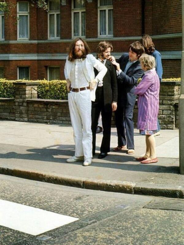 The moment before The Beatles crossed Abbey Road in 1969.