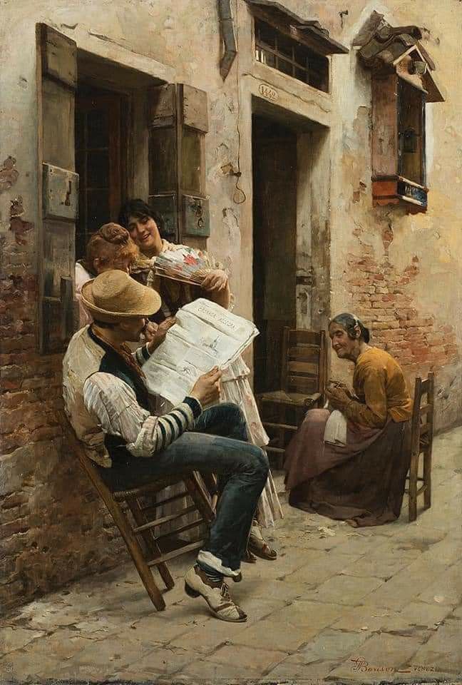 “The Four Conditions of Happiness: Living in the open air, Love for another being, Freedom from ambition, Creation” (Albert Camus)✍️🪑📰🥧☕ 🎨GIUSEPE BARISON (Austria-1853-1931) 'A Joyful History' #NaturePhotography #Buongiorno #BuenosDias #27aprile #27april #27abril #arte #art