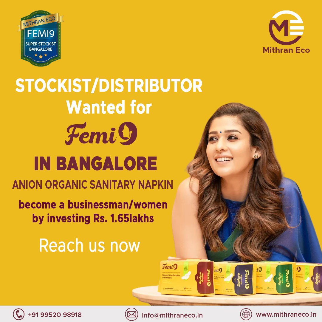 Calling all aspiring stockists and distributors in Bangalore!

 Join the Femi9 family of superior sanitary products and be part of our success story. Reach out to us to become a key player in revolutionizing women's health. 

#Femi9 #BangaloreBusiness #SanitaryRevolution