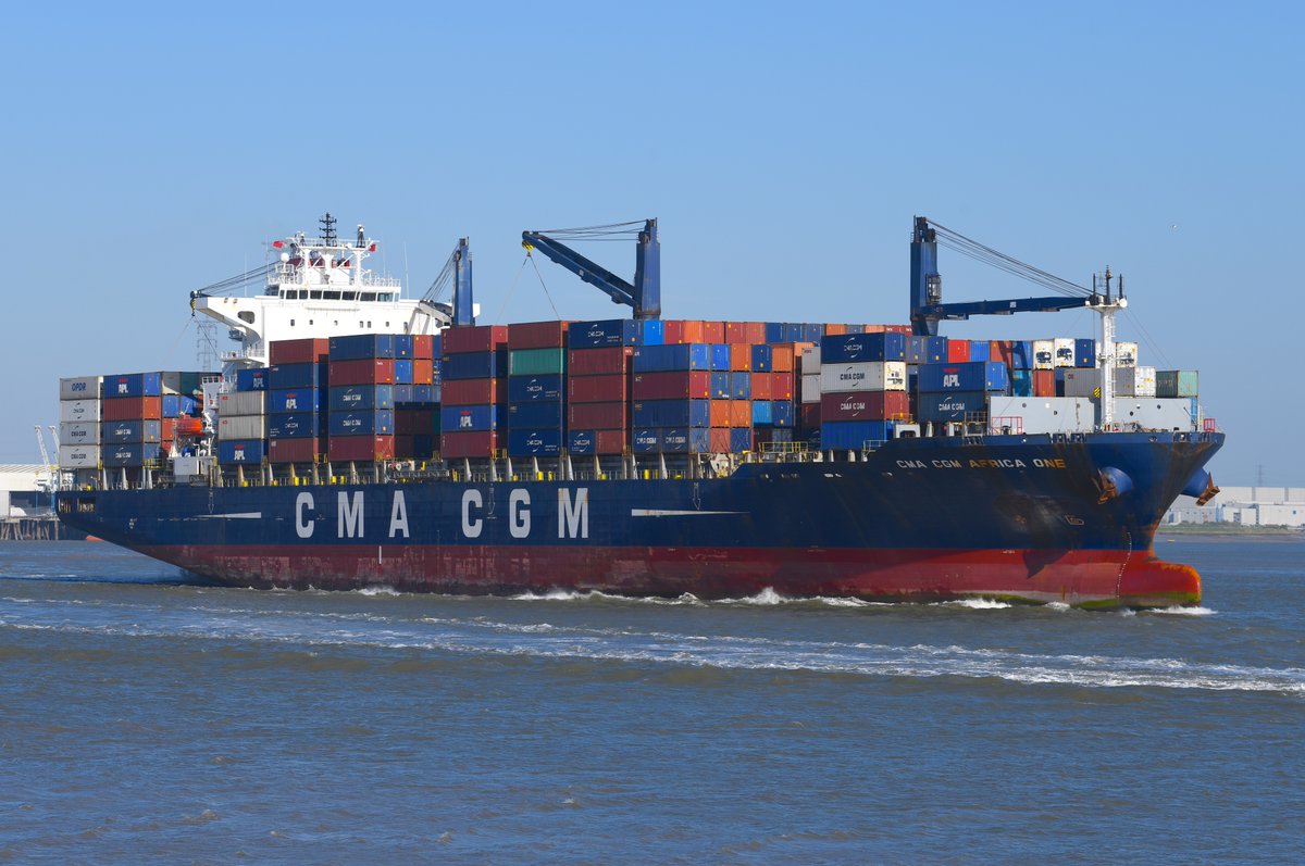 CMA CGM Africa One sailing in Tilburyness. #CMACGM #ContainerShip #ContainerShips #CargoShip #Maritime #Shipping #ShipsInPics #Shipspotting #Ship #ships_best_photos #Ships #Ship #WorkingRiver #Ships #Schiffe #bootjeskijken #Schip #Containerschiff #Tilbury #RiverThames #Thames