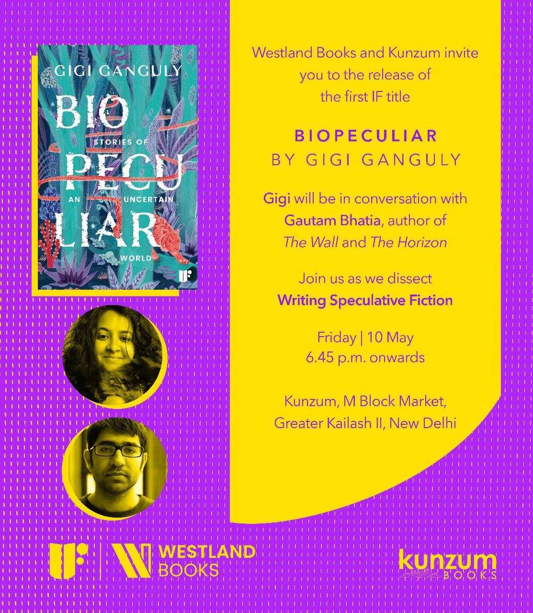 #Delhi Mark your calendars! We are launching our first #IF title, @gigiganguly’s #Biopeculiar with @gautambhatia88 at @kunzum. Join us as we discuss the futuristic and exciting world of #SpeculativeFiction. RSVP: shivanikaul@pratilipi.com