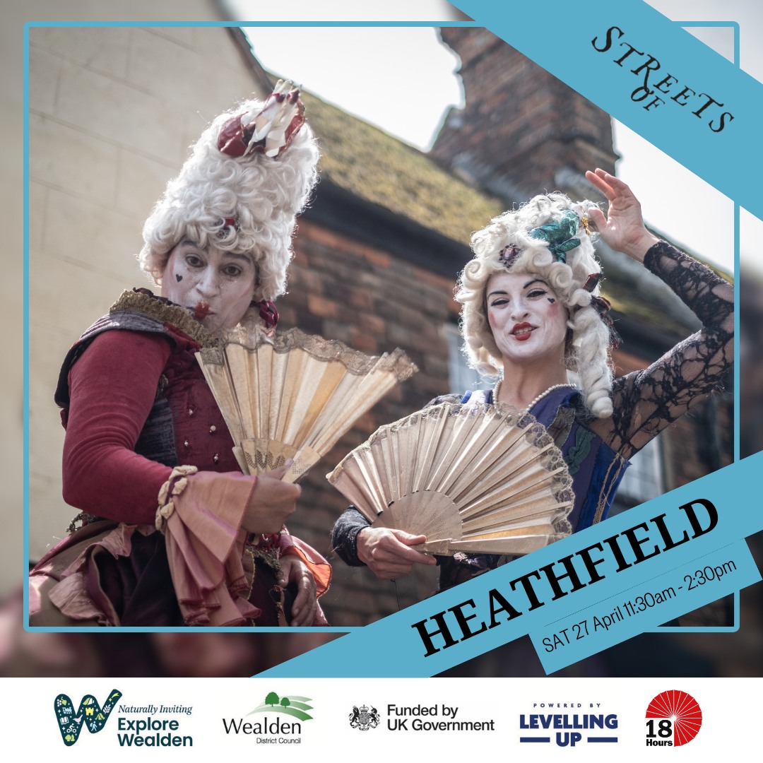 The celebrations continue for #StreetsofWealden TODAY in #Heathfield! With performances from @CircoRumBaBa, @FlyingBNews, #TheTwoMen, #DollyDelicious and @InsideOutheatre. Produced by @18HoursEvents 🥳

20 Apr >>> ow.ly/a79L50RokqY

#OutdoorArts