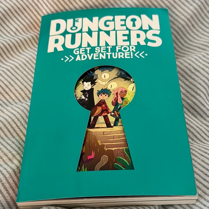 This week's read was #DungeonRunners by @kmlarwood and #JoelToddStanton, and it's so much fun! Kit the gnorf (part gnome part dwarf) is the unlikely hero of a story that riffs off D&D, Rogue-like games, and fantasy, all in an easy-read chapter book. I loved it! (thx @NosyCrow!)