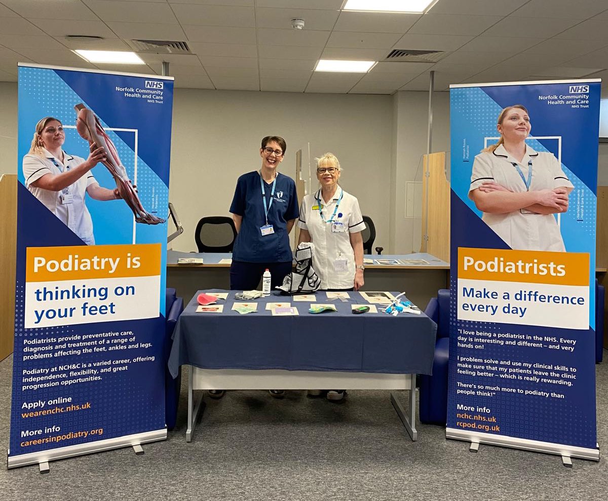 Come and see #teampodiatry at the #jobcentre in Kings Lynn today to talk about a career in #podiatry and all things feet 🦶🏻 @TeamQEH @NCHC_NHS @RoyColPod @AHPFacultyNW @NCHC_AHPs