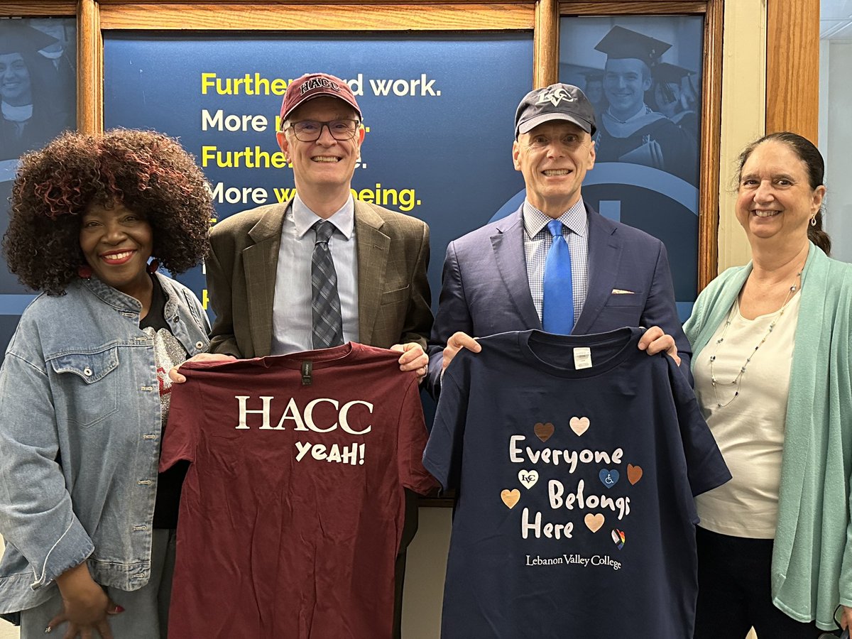 “Everyone Belongs Here” was the theme of a @LVC symposium, recently. To all my Flying Dutchman friends, know ur institution is lead by strong student advocates & enthusiastic supporters of @HACC_info (from Lt), Drs. vp Brown-Haywood, president MacClaren & vp Tammaro @LV_Chamber
