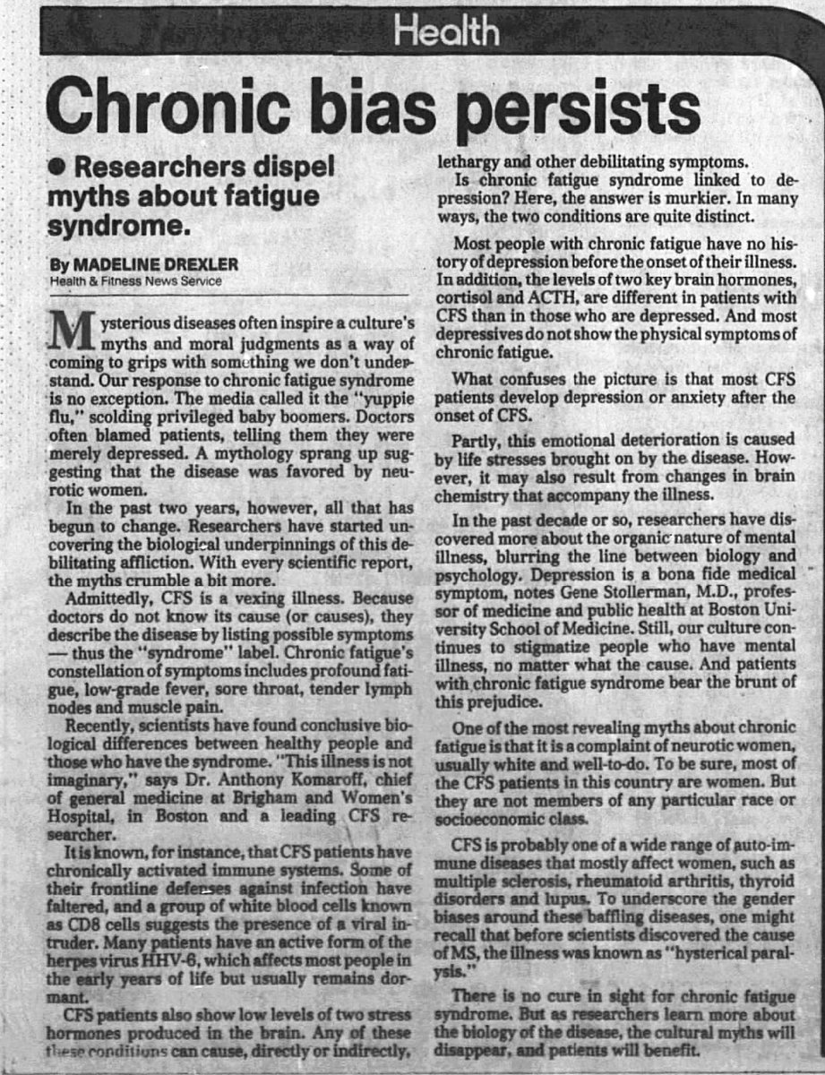 Thirty-one years ago today. Tucson Citizen, US. 27th April 1993. #chronicfatiguesyndrome #mecfs #cfsme #MyalgicEncephalomyelitis #myalgice