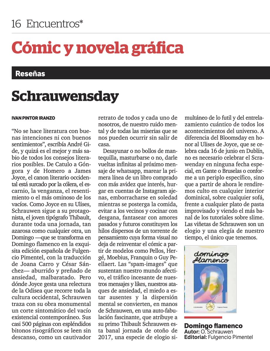 Encuentros, suplemento de Cultura Diario de Tarragona, 23/4/2024 #comic #fumetto #bandedessinee #santjordi #oliverschrauwen @f__pimentel